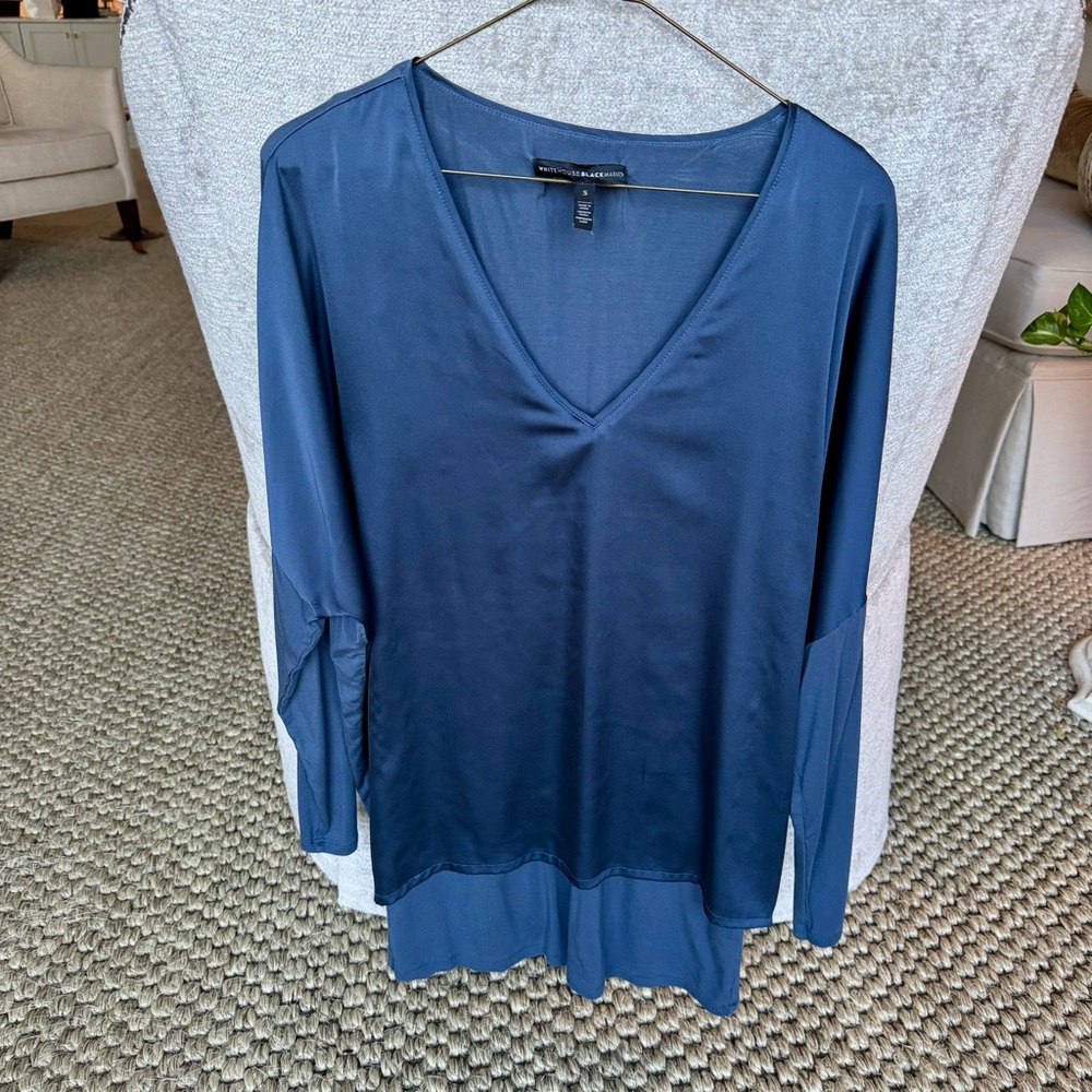 White House Black Market Deep Blue V-Neck Blouse